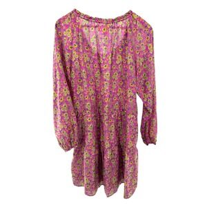 Xirena Dalyn Pink Floral Tiered Peasant Mini Dress Women's M Cotton Silk Blend